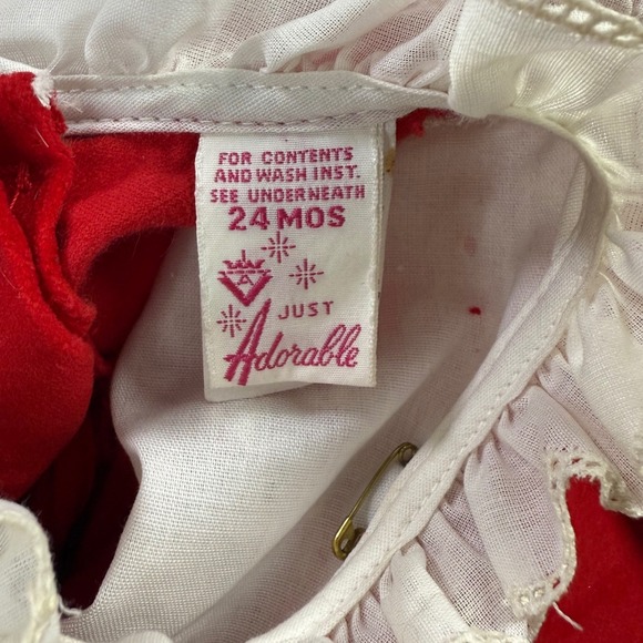 Vintage Just Adorable Red Velvet Ruffle Lace Dress Baby Girl 24m Holiday Party - Picture 3 of 4
